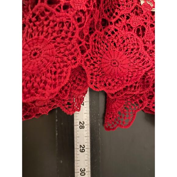 Double Zero Womens Tunic Size Small Red Floral Crochet Lace Sheer Whimsical READ - Picture 8 of 9